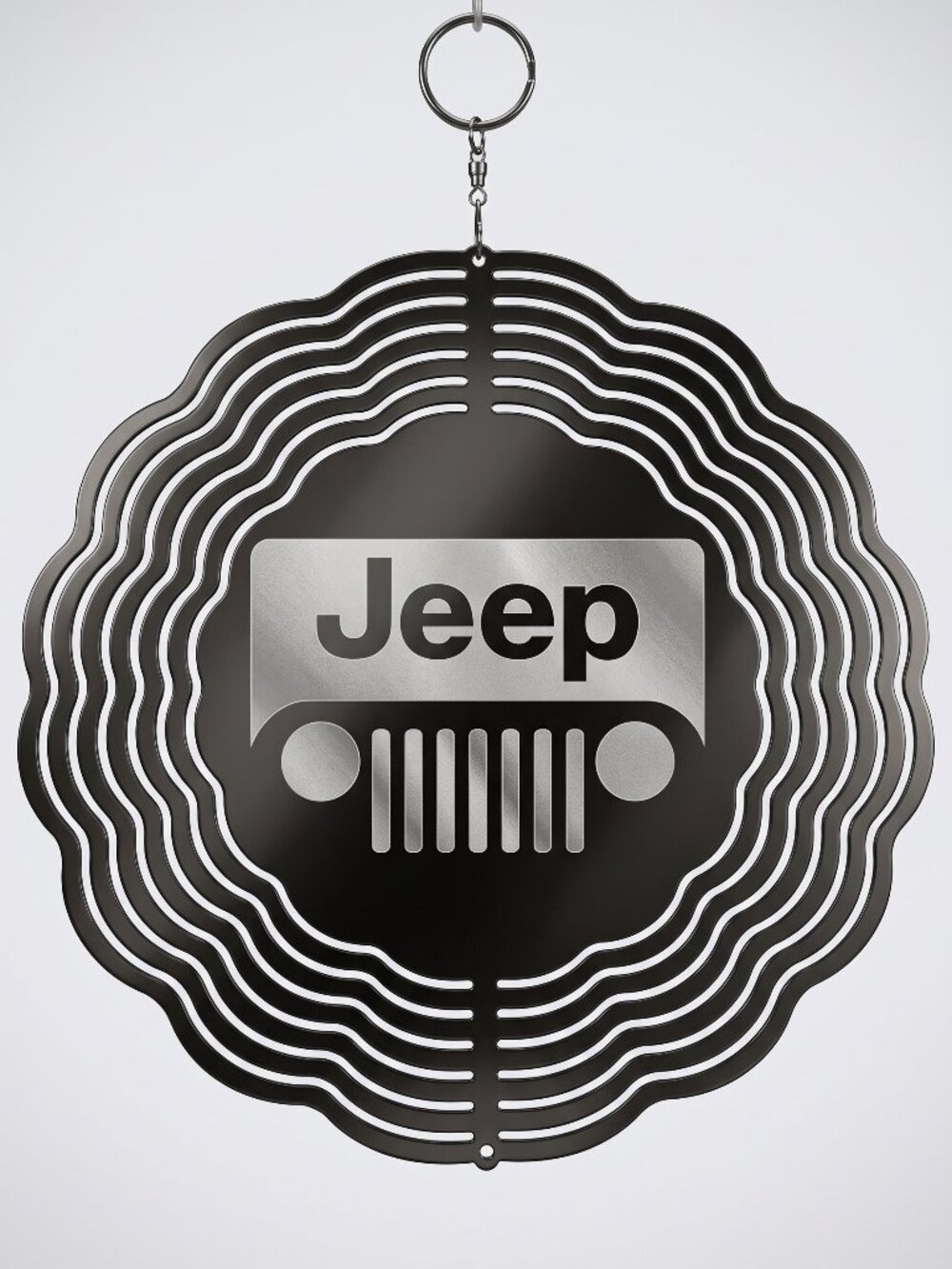 10" Jeep Grille Logo Kinetic Wind Spinner - Black Metal Hanging Yard Decor
